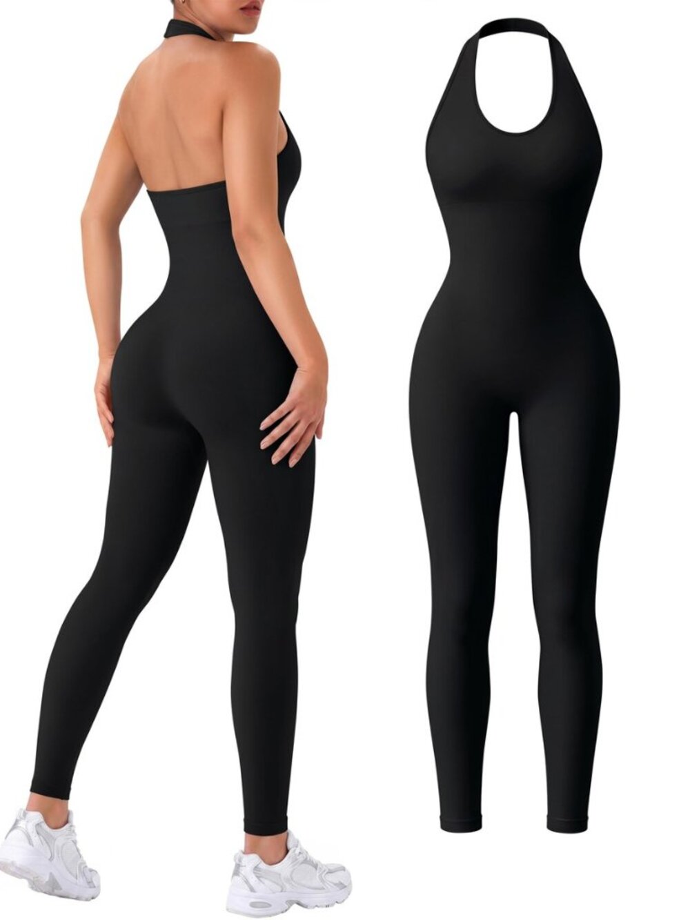 Womens Workout Jumpsuits Halter Neck Seamless Tummy Control Yoga One Piece